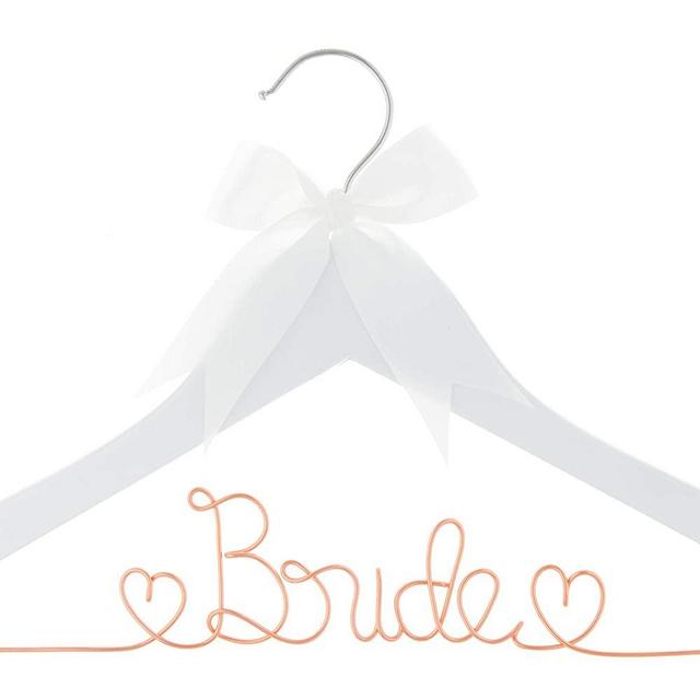Ella Celebration Bride to Be Wedding Dress Hanger Wooden and Wire Hangers for Brides Gowns, Dresses (White with Rose Gold Wire)