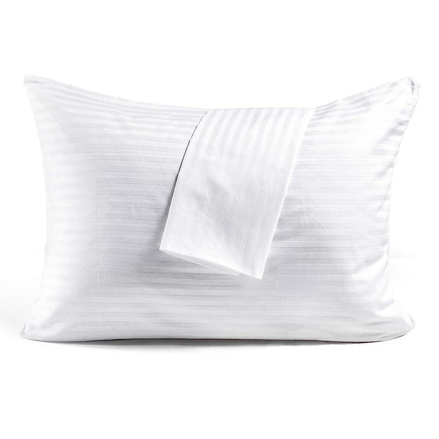 FAUNNA Hidden Zippered Pillow Protectors Cover Queen Size Set of 2 - Soft Quiet Sateen 100% Long-Staple Cotton Cases -Comfortable and Cozy White Bed Pillow Cover