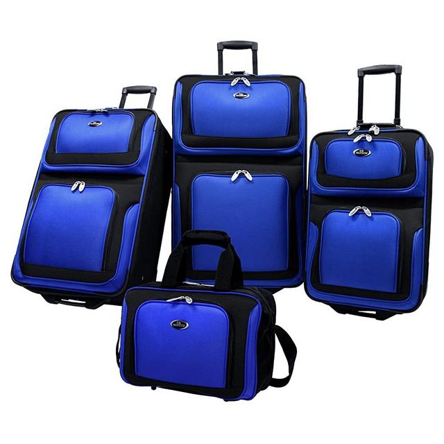 U.S. Traveler New Yorker Lightweight Expandable Rolling Suitcase Set 4-Piece, Royal Blue