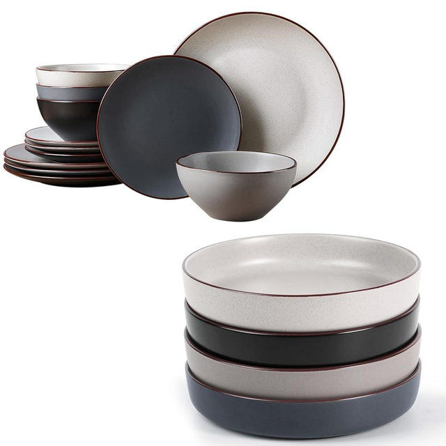Famiware Venus Dinnerware Sets and Mercury Pasta Bowls Set of 4, 16 Pieces Plates and Bowls Sets, Microwave and Dishwasher Safe, Multi-color