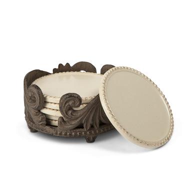 GG Collection - Acanthus Collection 6 pc Set Ceramic Coasters with Metal Holder
