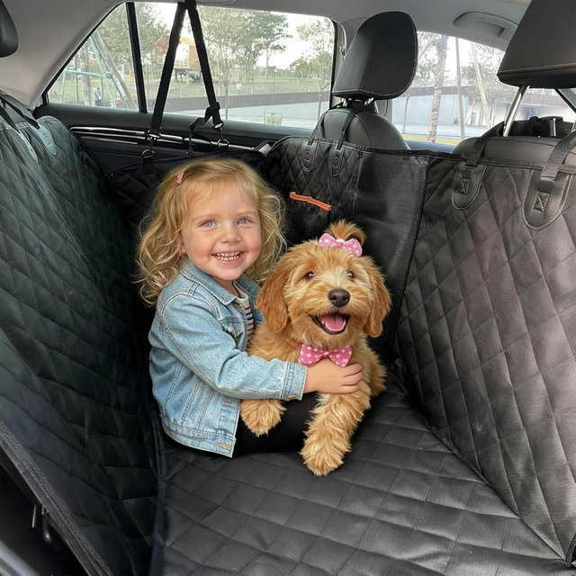 Junpee Dog Car Seat Cover for Back Seat - Waterproof and Anti-Slip Car Dog Seat Cover, with Hammock Design for Safe and Comfortable Travel, Suitable for Most Cars Trucks SUVs