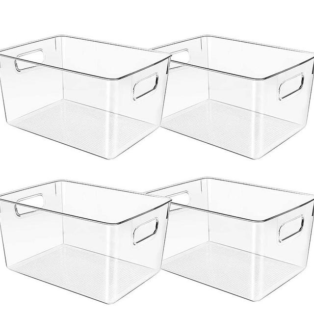 Clear Plastic Storage Bins, Perfect for Kitchen Organization or Pantry Organization and Storage, Fridge Organizer Plastic Bins, Pantry Organization and Storage Bins, Cabinet Organizers