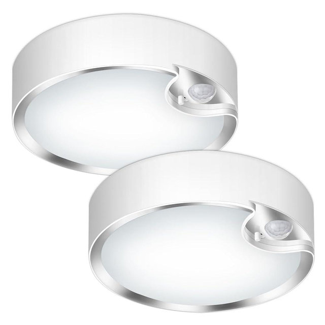TOOWELL Motion Sensor Ceiling Light Battery Operated Indoor LED Ceiling Lights for Closet Hallway Pantry Laundry Stairs Garage Bathroom Shower Porch Shed Wall 400LM Motion Activated Light - 2 Pack