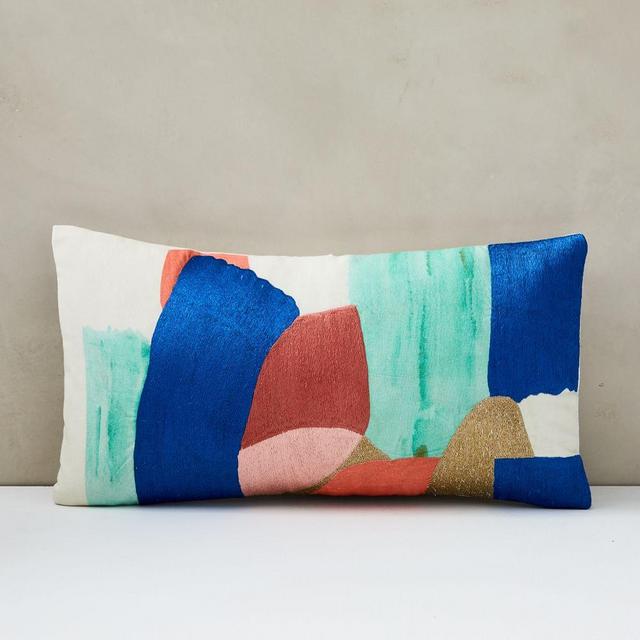 Bold Brushstrokes Brocade Pillow Cover, 12"x21", Multi