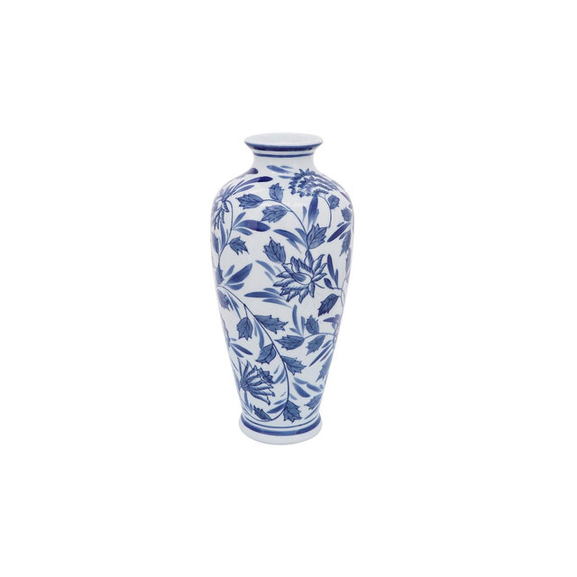 Sagebrook Home 13" Ceramic Vase - Contemporary Blue and White Chinoiserie Design Floral Vase For Decorative Table Accent