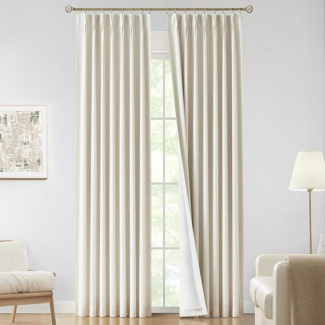 Vision Home Natural Pinch Pleated Full Blackout Curtains Linen Blended Room Darkening Window Curtains 120 inch for Living Room Bedroom Thermal Insulated Pinch Pleat Drapes with Hooks 10ft 40"Wx120"Lx2
