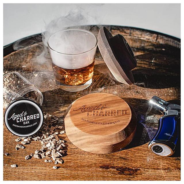 Cocktail Smoker Kit with Torch and Wood Chips for Whiskey and Bourbon (Butane Not Included) - Aged and Charred Smoke Lid, an Old Fashioned Drink Smoker Kit and Whiskey Smoker Infuser Kit