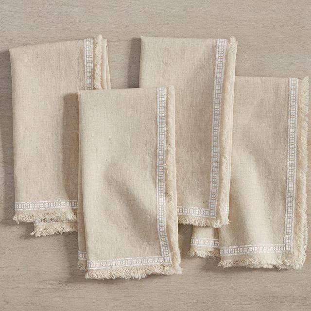 Sayulita Border Fringe Linen/Cotton Napkins, Set of 4 - White