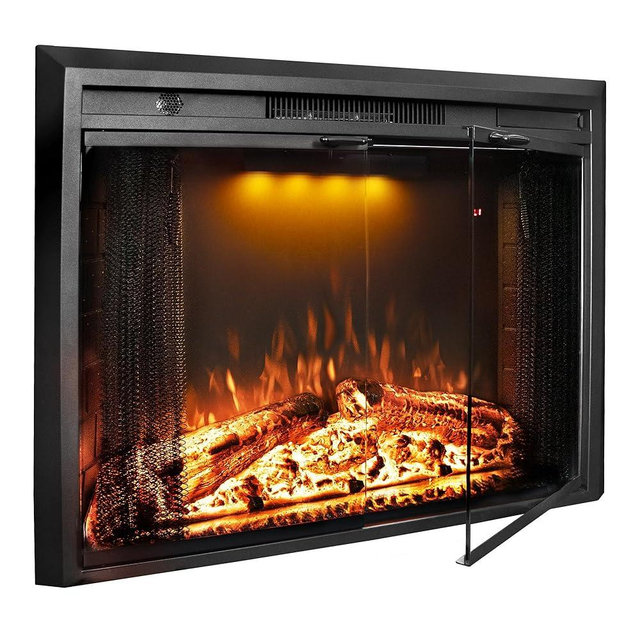 Velaychimney Electric Fireplace Insert, 36 Inches Recessed Fireplace Heater with Adjustable Flame and Top Light Colors, Fire Crackling Sound, Remote Control, Timer, 750W/1500W, Black