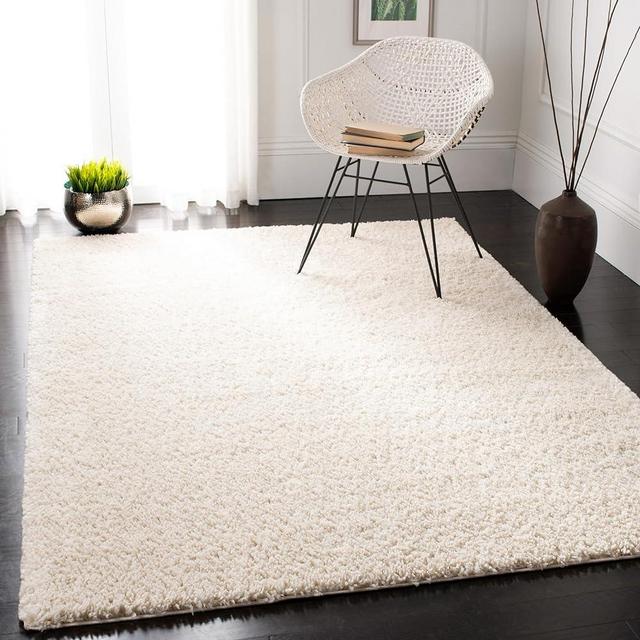 SAFAVIEH August Shag Collection Area Rug - 6' x 9', Ivory, Solid Design, Non-Shedding & Easy Care, 1.2-inch Thick Ideal for High Traffic Areas in Living Room, Bedroom (AUG900C)