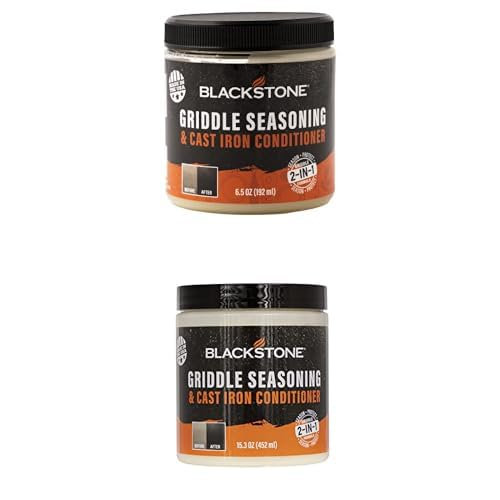 BLACKSTONE Griddle Seasoning and Cast Iron Conditioner 6.5 oz and 15.3 oz for Grill Grates, Skillet, Dutch Oven, Pots & Pans-Clean, Protect, Condition & Care, Plant-Based & Vegan (22 oz total)