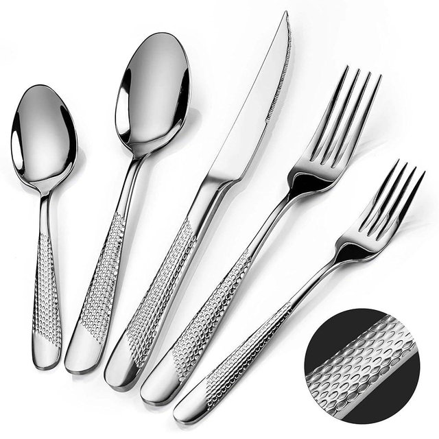 Hammered Silverware Set, PUREAIN 30 Pieces Silverware Set for 6, Stainless Steel Flatware Set for Home, Kitchen, Restaurant and Hotel, Mirror Polished Cutlery Set, Dishwasher Safe