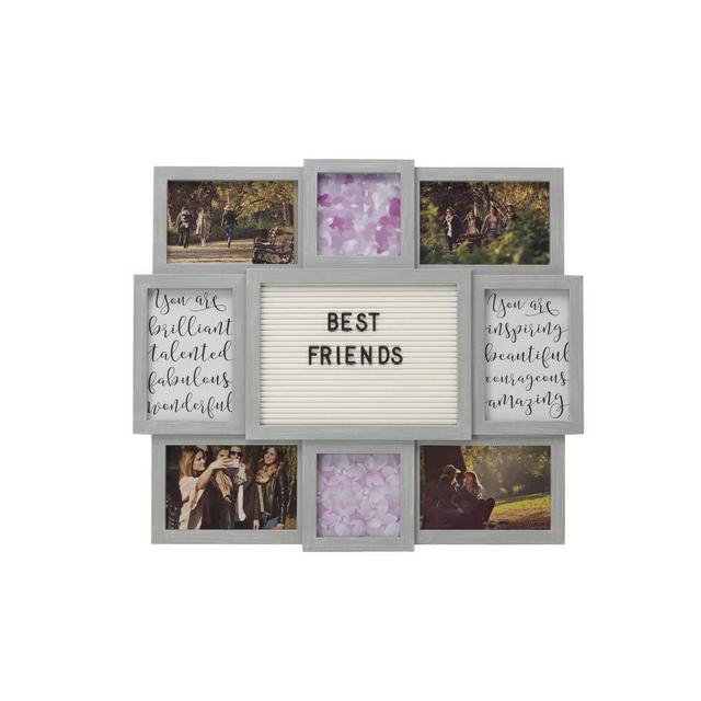 MELANNCO Customizable Letter Board with 8-Opening Photo Collage, 19"-by-17", Gray - 5230151