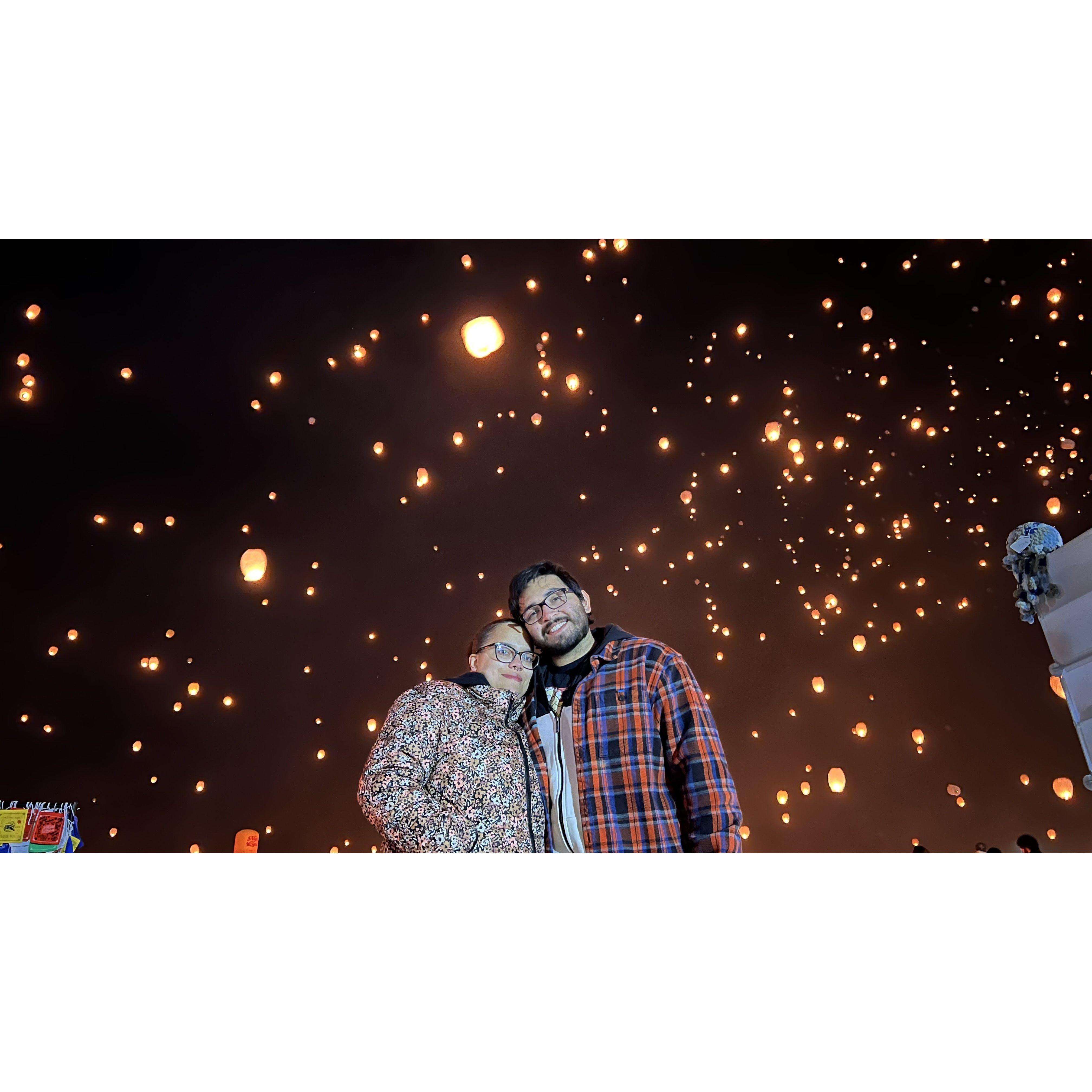 Us at a lantern festival, pic taken by his mom.