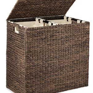 Best Choice Products Large Natural Water Hyacinth Double Laundry Hamper Basket w/ 2 Liner Bags, Handles
