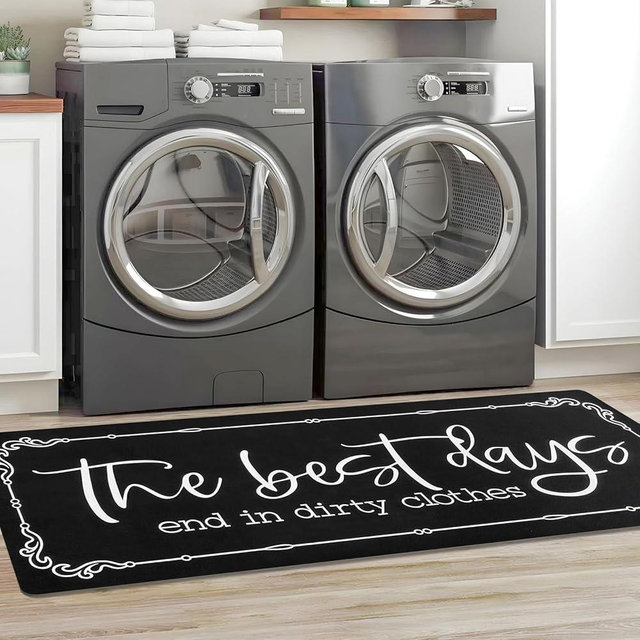 KOZYFLY Laundry Room Rug Runner 20"x60" Non Slip Laundry Rug Kitchen Rugs Washable Laundry Room Mat Waterproof Mudroom Floor Carpet Runner Bathroom Laundry Room Decor Farmhouse Rugs, 2x5, Black