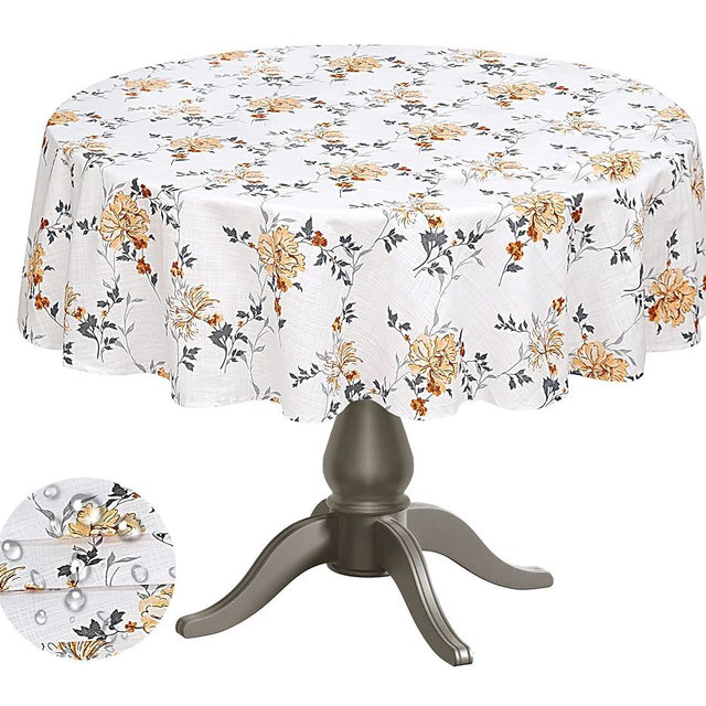 RUVANTI Round Tablecloth 70 Inch, for 24-48 Inch Round Tables, 100% Cotton Table Cloth Stain Resistant, Washable, Perfect for Kitchen, Dining, Parties, Weddings, Hotel use - Grey Floral