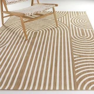 Irma Modern Striped Indoor/Outdoor Area Rug - 5'3" x 7' - Tan