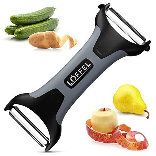 Peeler for Potato Vegetable Orange - Heavy Duty Double Sided Dual Purpose Non Slip Grip Apple Fruit Y Peeler with Ultra Sharp Stainless Steel Straight and Serrated Blades, Dishwasher Safe