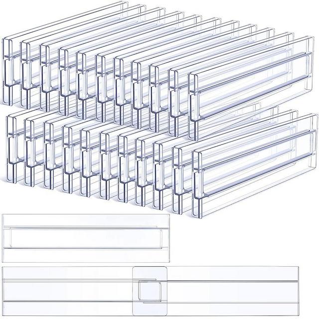 24 Pack Drawer Dividers Organizers Adjustable 3.2 Inch High clothing Expandable from 11-19 Inch Kitchen Drawer Organizer Multi Purpose Clear Plastic Separators for Kitchen Clothing Office Storage