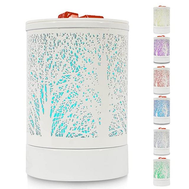 Enaroma Scented Oil Wax Melt Warmer with 7 Colors Changing Led Light White Forest Design Fragrance Wax Candle Warmer for Home Décor