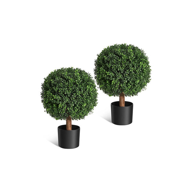 Whizmax 24 Inch Artificial Topiary Boxwood Ball Trees,Faux Plant with Black Pot for Indoor Walkway, Entryway Decor,2 Pcs