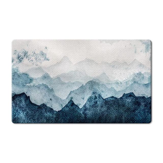 QIYI Floor Comfort Mat 1 Piece Kitchen Rug PVC Leather Waterproof Oil Proof Runner Non Skid Laundry Standing Mat Anti Fatigue Foam Padded Area Doormat 17" W x 29" L - Blue White Watercolor Mountain