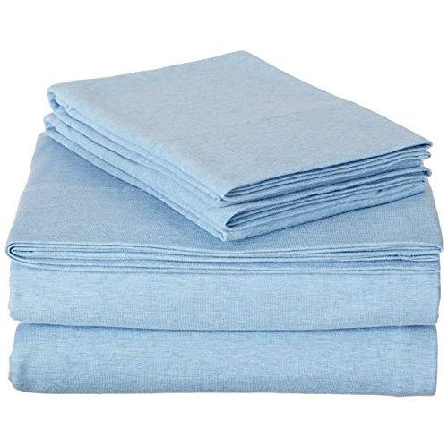 AmazonBasics Heather Cotton Jersey Bed Sheet Set - King, Sky Blue