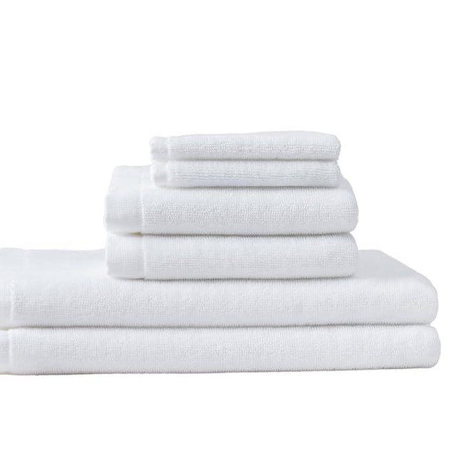 Coyuchi Classic Organic Cotton Terry Bath Towels, 6-Piece Towel Set, Alpine White, Quick-Dry, Highly Absorbent, Soft, Lightweight, 100% GOTS Certified, 2 Hand Towel, 2 Bath Towel, and 2 Washcloth