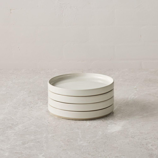 Straight-Sided Stoneware Appetizer Plate, White, Set of 4