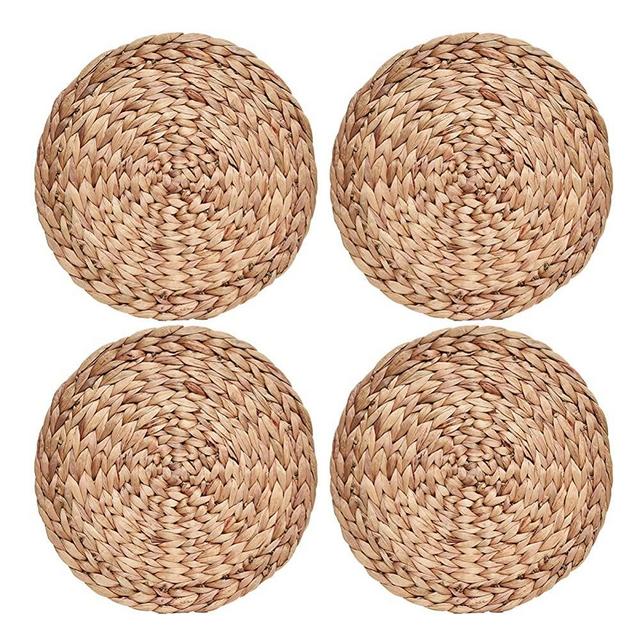 COYMOS Woven Placemats Round Set of 4, Natural Water Hyacinth Weave Placemat for Dining Table, Large Handmade Woven Placemats Heat Resistant Non-Slip 11.8 Inches(30cm)