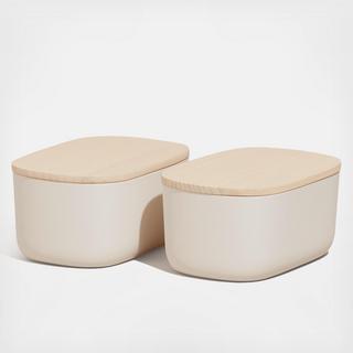 Small Storage Bin with Wood Lid, Set of 2