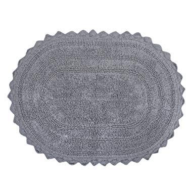 DII Ultra Soft Spa Cotton Crochet Oval Bath Mat or Rug Place in Front of Shower, Vanity, Bath Tub, Sink, and Toilet, 17 x 24" - Gray