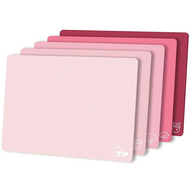 ZVP Flexible Plastic Cutting Board Set of 5 Gradient Color, Colorful Chopping Boards, BPA Free Mats, Non Slip, Dishwasher Safe, 15x12 Inch, Pink Multi-Color