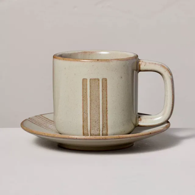 5oz Modern Stripe Stoneware Espresso Cup and Saucer Set Serene Green - Hearth & Hand™ with Magnolia
