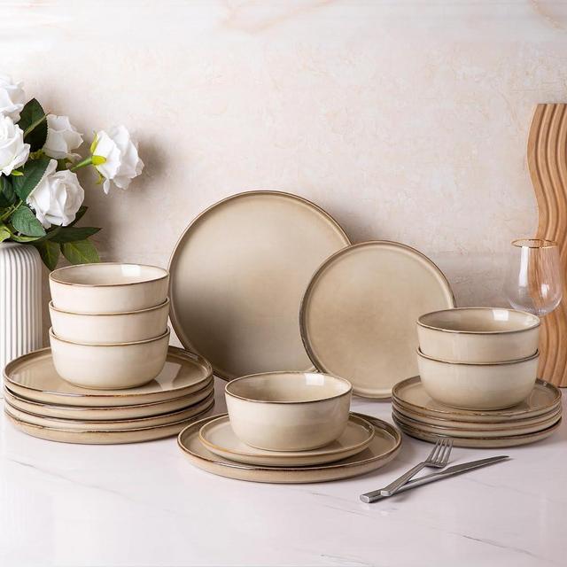 AmorArc Stoneware Dinnerware Sets,Round Reactive Glaze Plates and Bowls Set,Highly Chip and Crack Resistant | Dishwasher & Microwave Safe,Service for 6 (18pc)