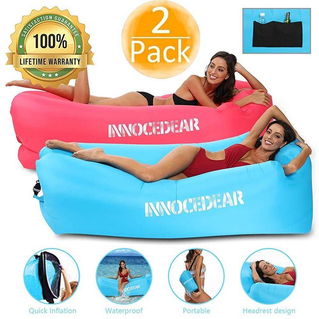 Innocedear 2 Pack Inflatable Lounger Air Sofa Hammock,Inflatable Couch Air Chair，Camping Accessories，Waterproof Anti-Air Leaking for Outdoor Backyard Beach Traveling Picnics & Music Festivals