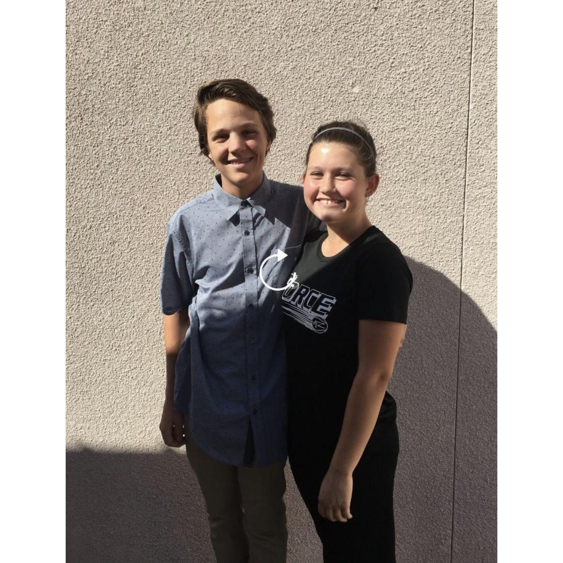 Us in seventh grade in front of said wall at our Junior high - Time flies!