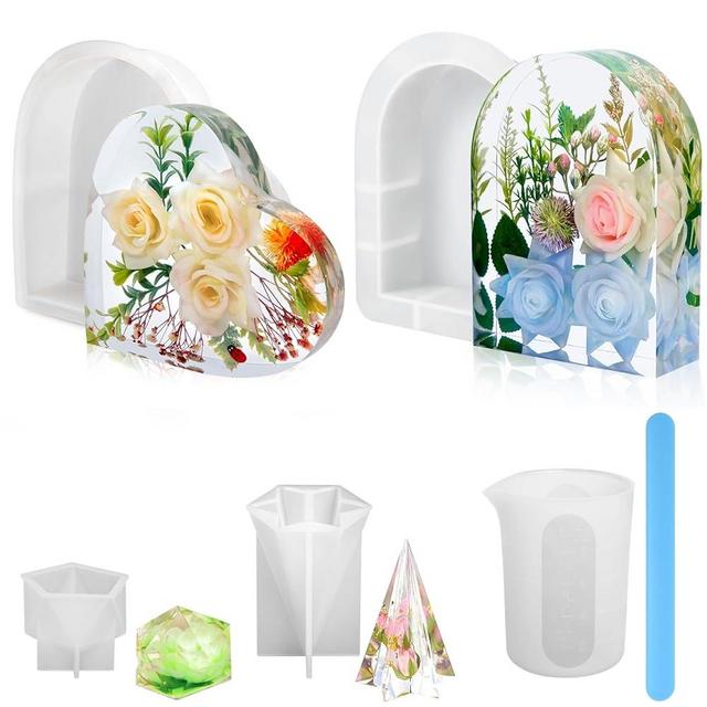 YOILES Resin Molds, Silicone Molds for Epoxy Resin, Large Resin Molds for Flower Preservation, Resin Mold for DIY Wedding Bouquet Preservation, Deep Resin Casting Molds Include Arch, Heart
