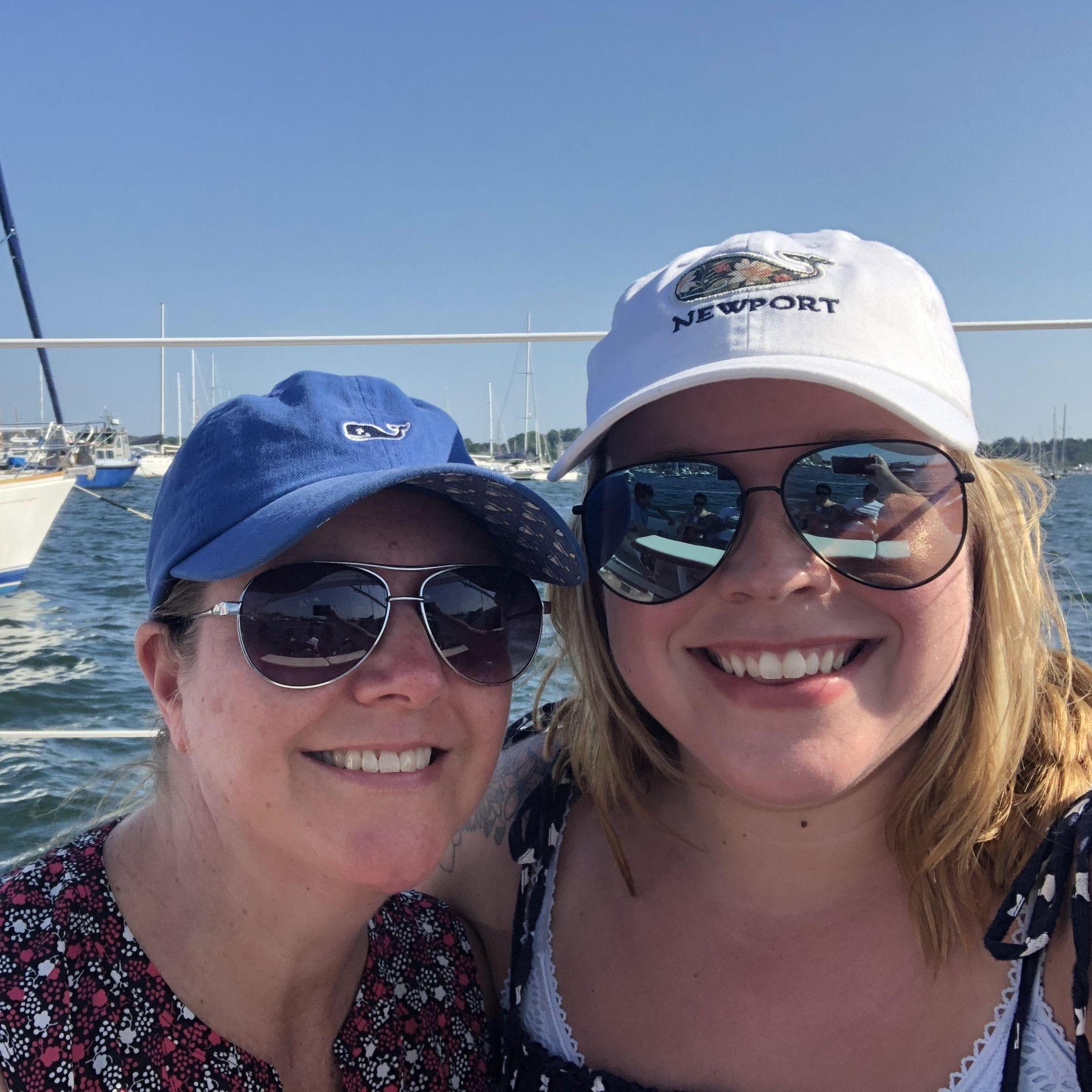 Kim & Carol on a sailboat together