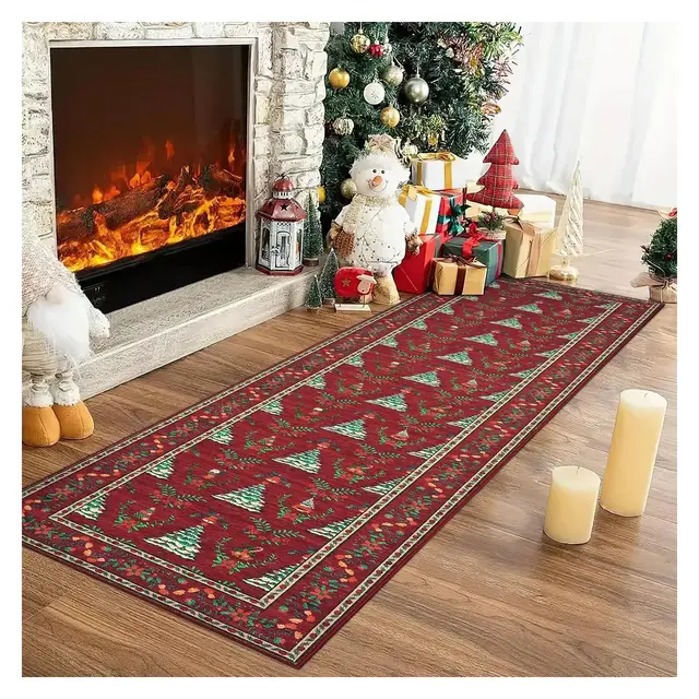 Christmas Area Rugs for Living Room Bedroom Xmas Tree Festival Winter Decorations Rugs Soft Foldable Accent Rug