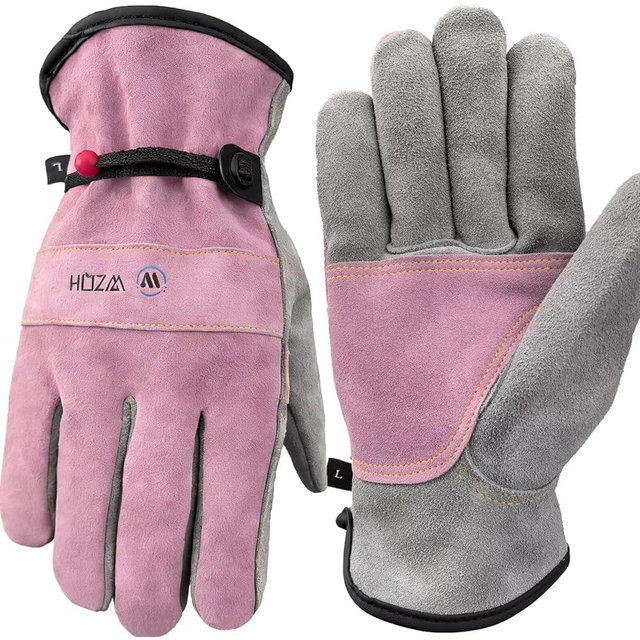 WZQH Leather Work Gloves for Men or Women. Small Glove for Gardening, Tig/Mig Welding, Construction, Chainsaw, Farm, Ranch, etc. Cowhide, Cotton Lined, Utility, Firm Grip, Durable. Pink-Grey S