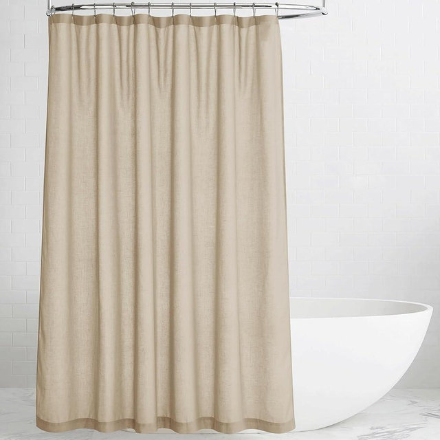KGORGE Linen Shower Curtain - Semi Sheer Lightweight Button Hole Half Privacy Quick Dry Shower Curtains for Bathroom Bathtub Decor, Angora, 72 x 84 inches Long, Hooks Included