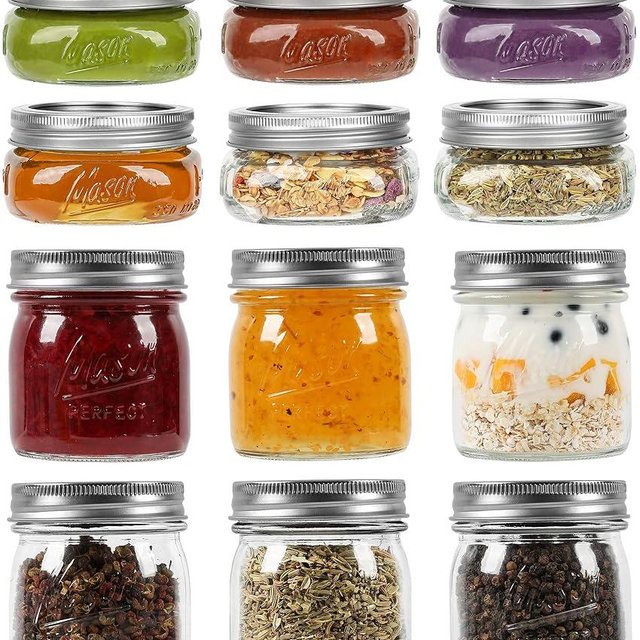 Tynatune Mason Jars, 8 OZ, 12 Pack with Lids and Bands, Glass Canning Jars for Canning, Pickling, Preserving, Jam, Honey, Wedding Favors, Shower Favors (12 Pack) (Combo)
