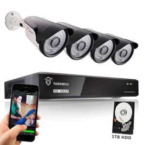 TIGERSECU Full HD 1080P 8-Channel Video Security Camera DVR System, 1TB Hard Drive - Four 2.0mp Outdoor Bullet Cameras, 65ft Night Vision