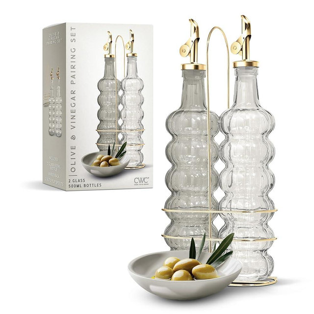 COOK WITH COLOR Glass Olive Oil Bottle Dispenser - 2 Pack- 17oz Oil and Vinegar Cruet - Olive Oil Carafe Decanter for Kitchen