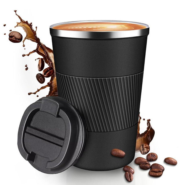 Baodaadan 12OZ Travel Coffee Mug Insulated Coffee Cup with Spill Leak Proof Lid, Portable Stainless Steel Tumbler Reusable Hot and Cold Water Mug for Car, Daily, Camping-Black