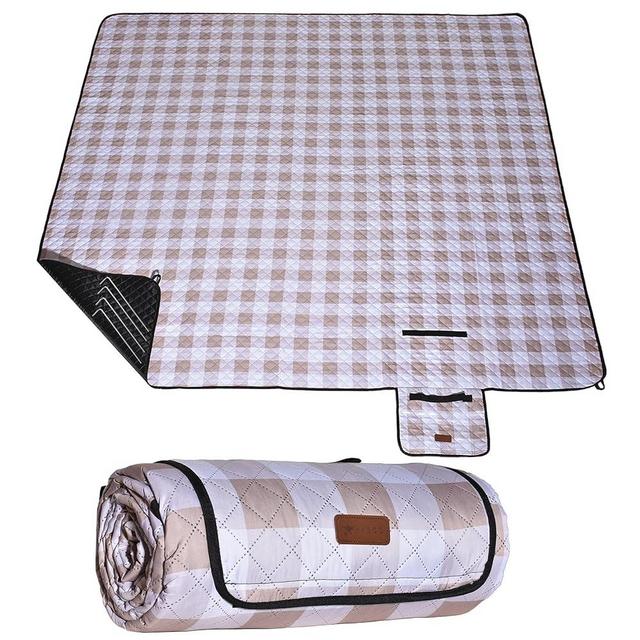 HX&OD Outdoor Picnic Blanket, Extra Large, 80''x80'' Waterproof Foldable Blankets Gingham Picnic Mat for Beach, Camping Grass Lawn Park Accessories Cute Couple Ideas Wedding (Light Brown, 80”x80”)