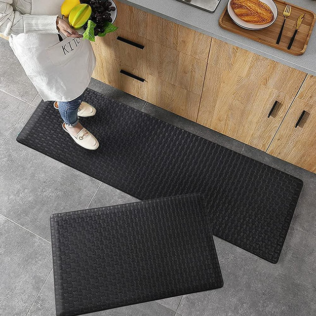 Asvin Premium Kitchen Mat Set, Anti Fatigue PVC Kitchen Floor Mat and Rug, 17"x30"+17"x47", Cushioned, Waterproof, Heavy Duty Kitchen Sink Mat for Home, Farmhouse, Indoor, Black